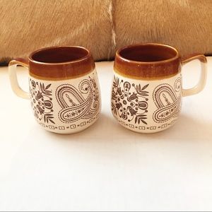 Pair of Vintage Coffee Cups Brown Boho